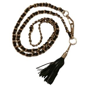 Gold Metal chain ONLY bag strap with faux black leather weave
